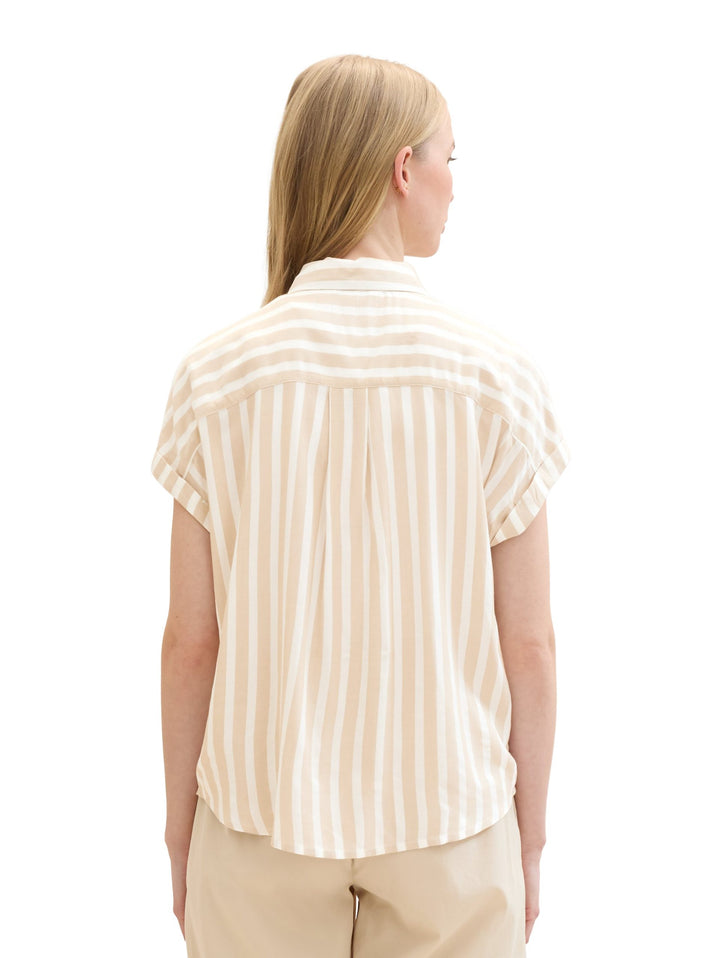 Striped short-sleeved shirt - Beige