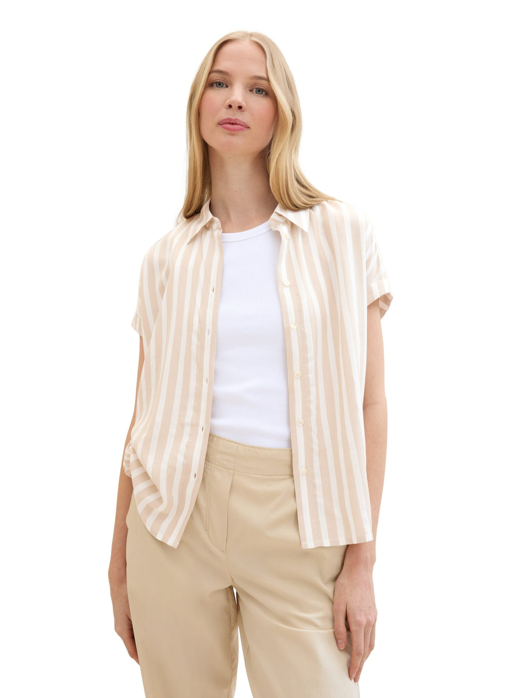 Striped short-sleeved shirt - Beige