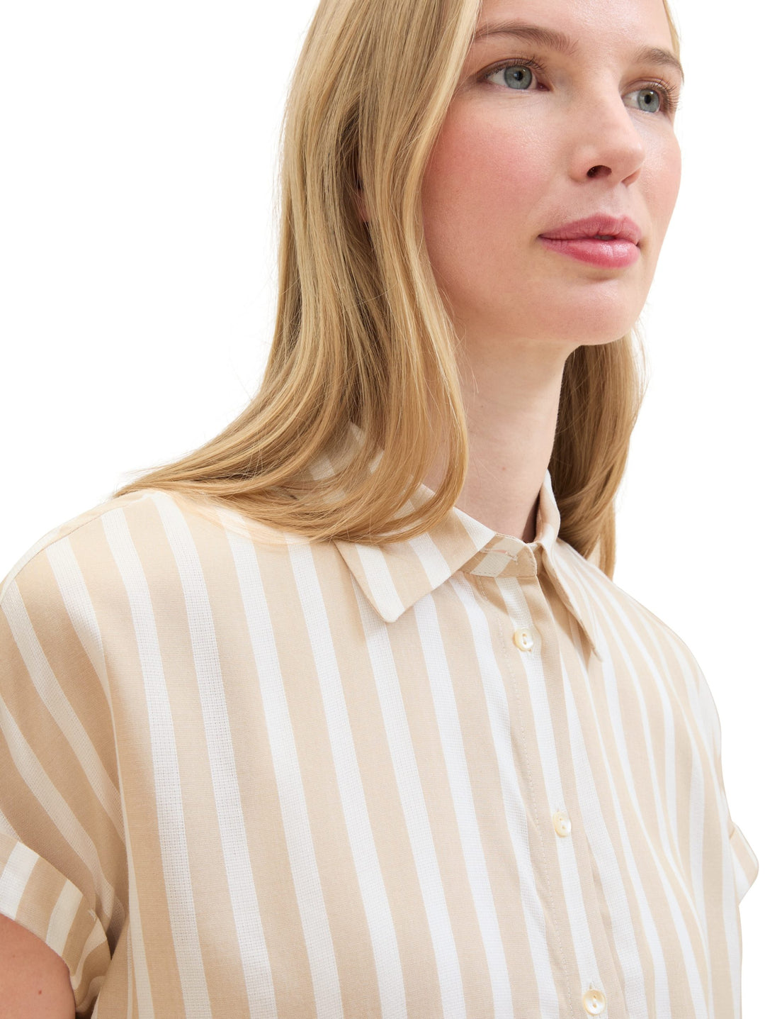 Striped short-sleeved shirt - Beige