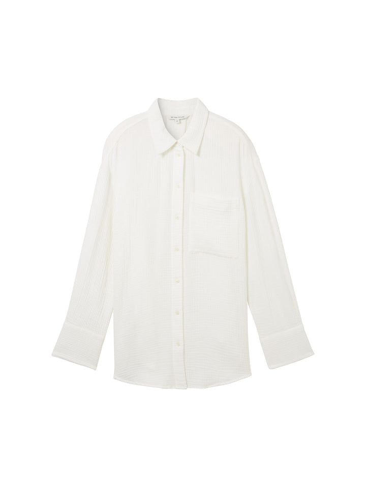 Muslin oversized blouse with texture - White