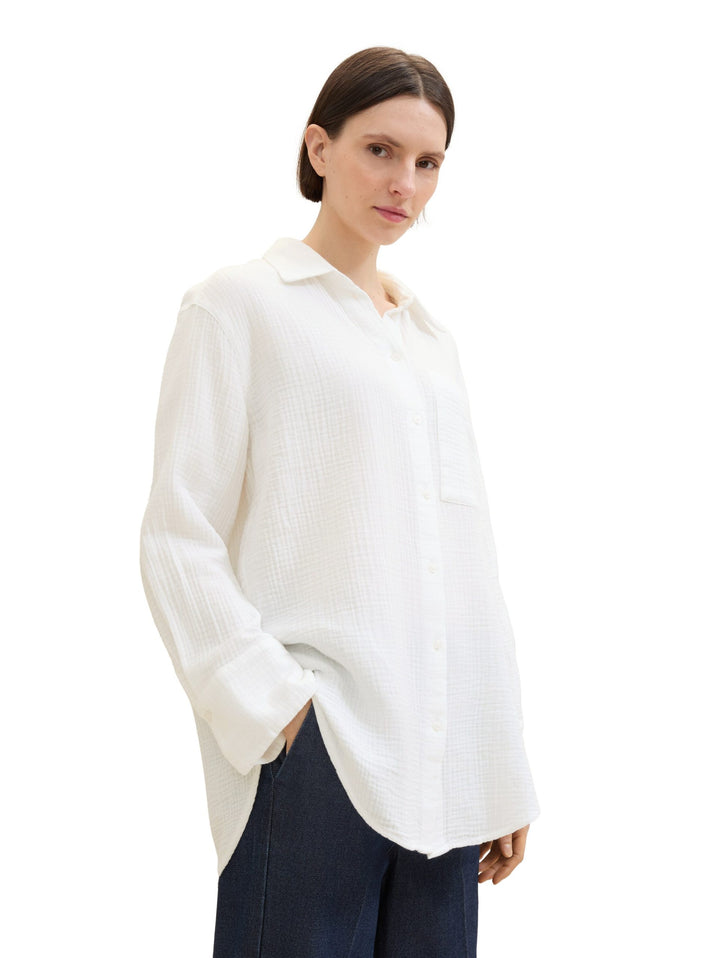 Muslin oversized blouse with texture - White