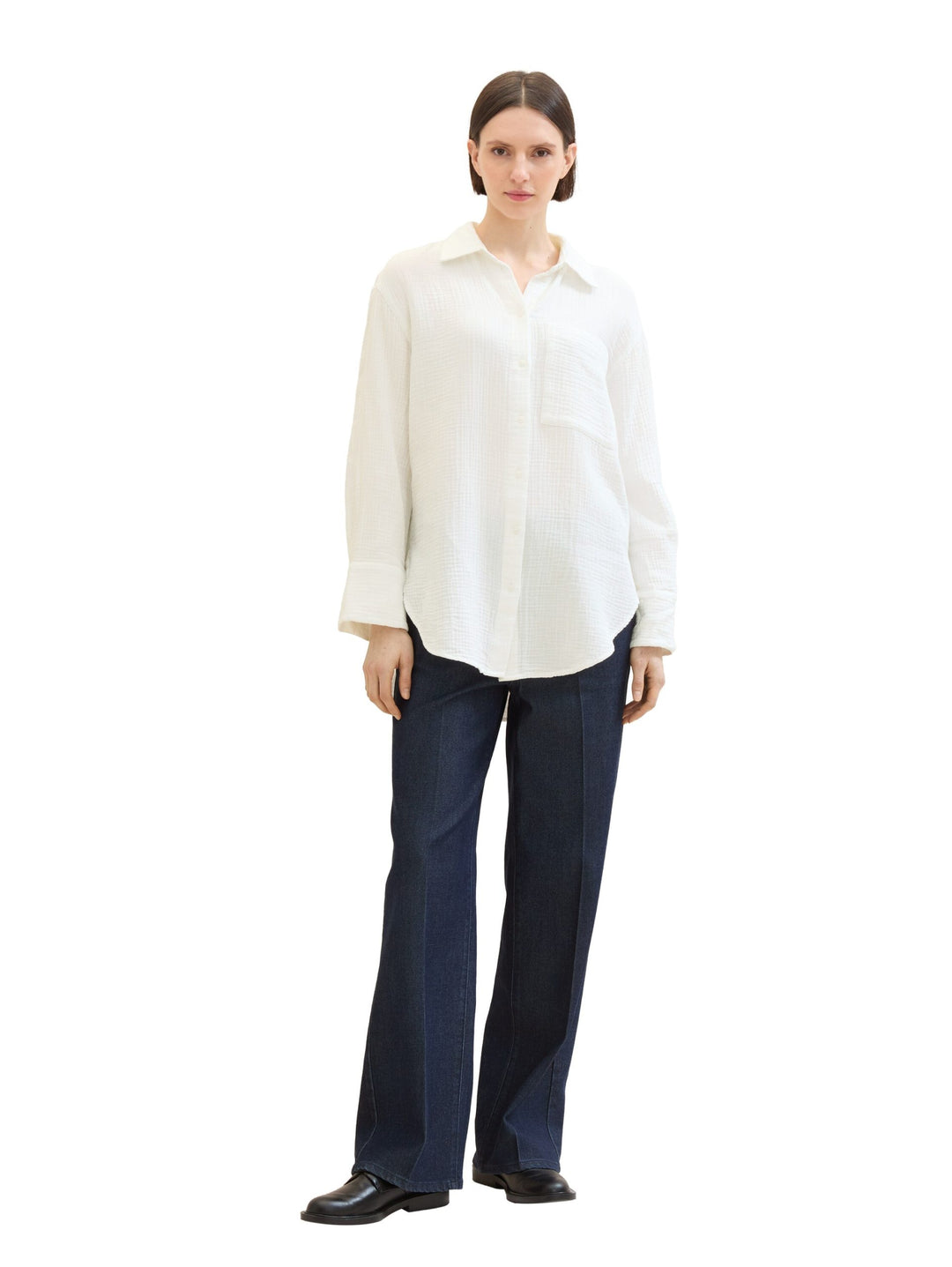 Muslin oversized blouse with texture - White