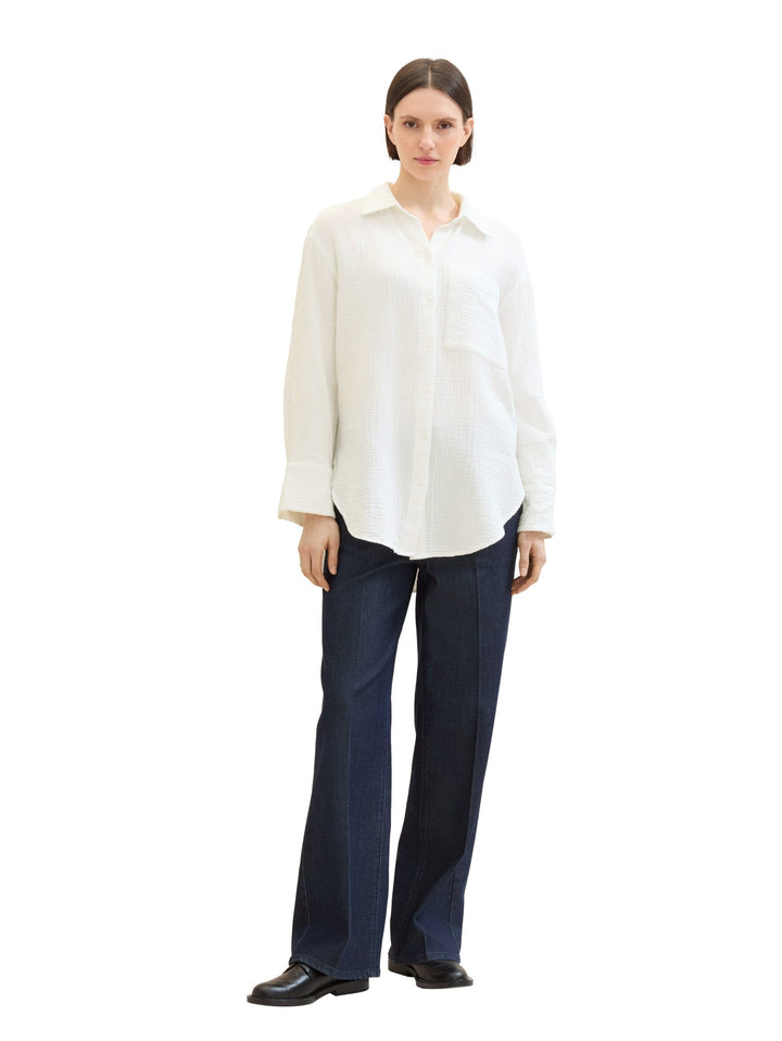 Muslin oversized blouse with texture - White
