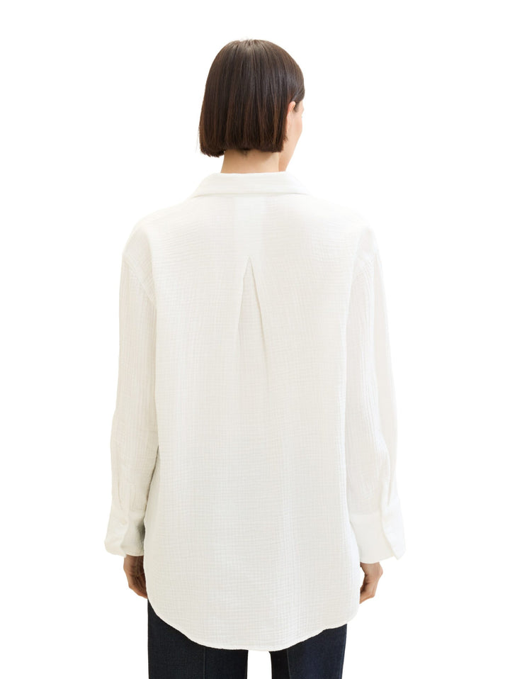 Muslin oversized blouse with texture - White