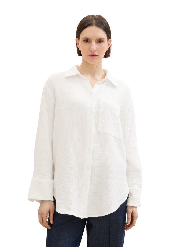 Muslin oversized blouse with texture - White