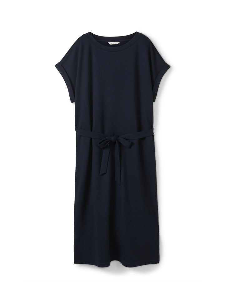 Jersey dress with a twill texture - Blue