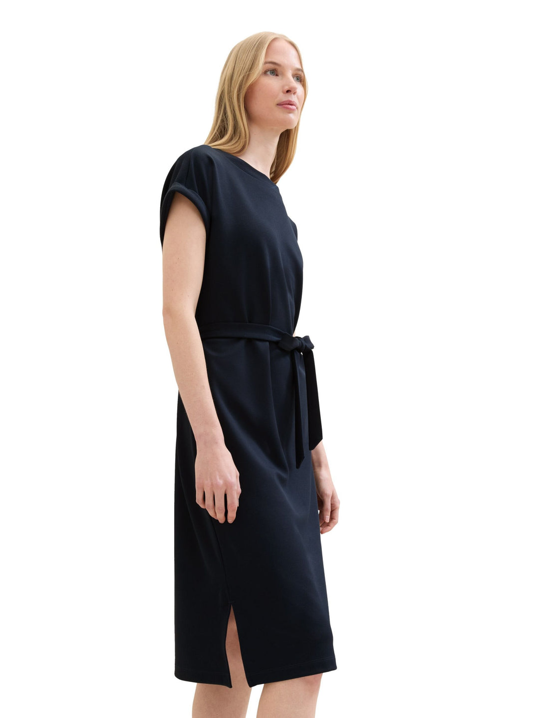 Jersey dress with a twill texture - Blue