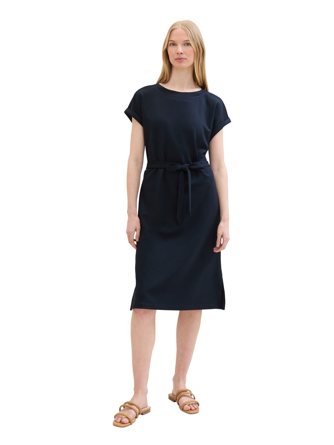 Jersey dress with a twill texture - Blue