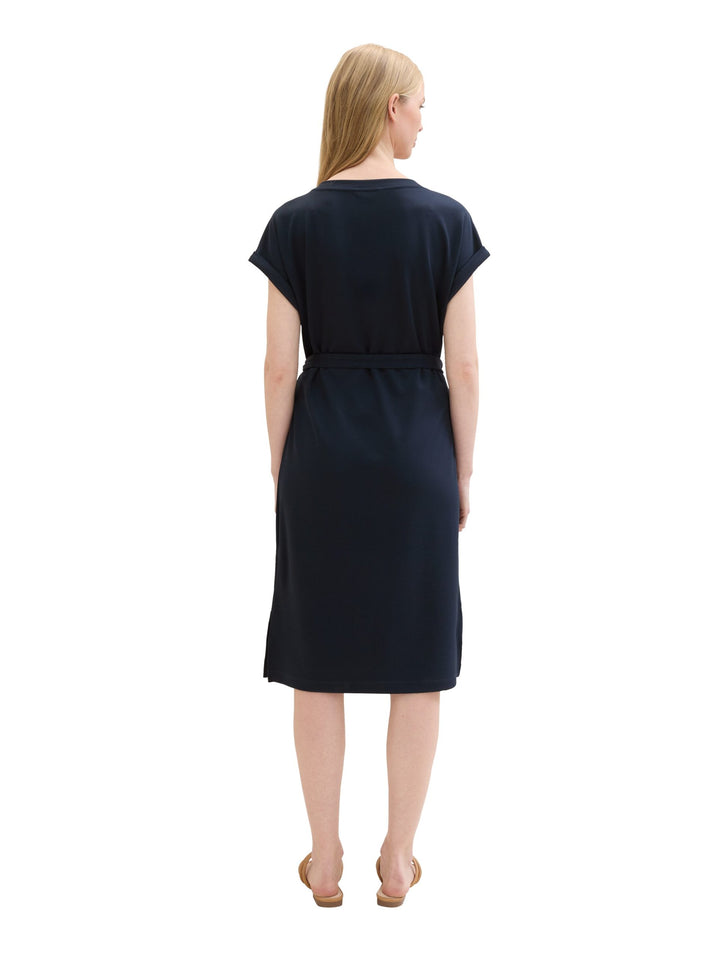 Jersey dress with a twill texture - Blue
