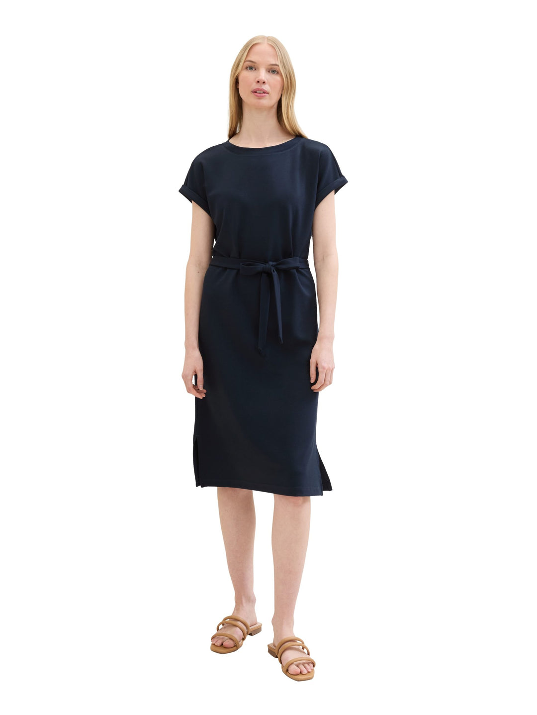 Jersey dress with a twill texture - Blue