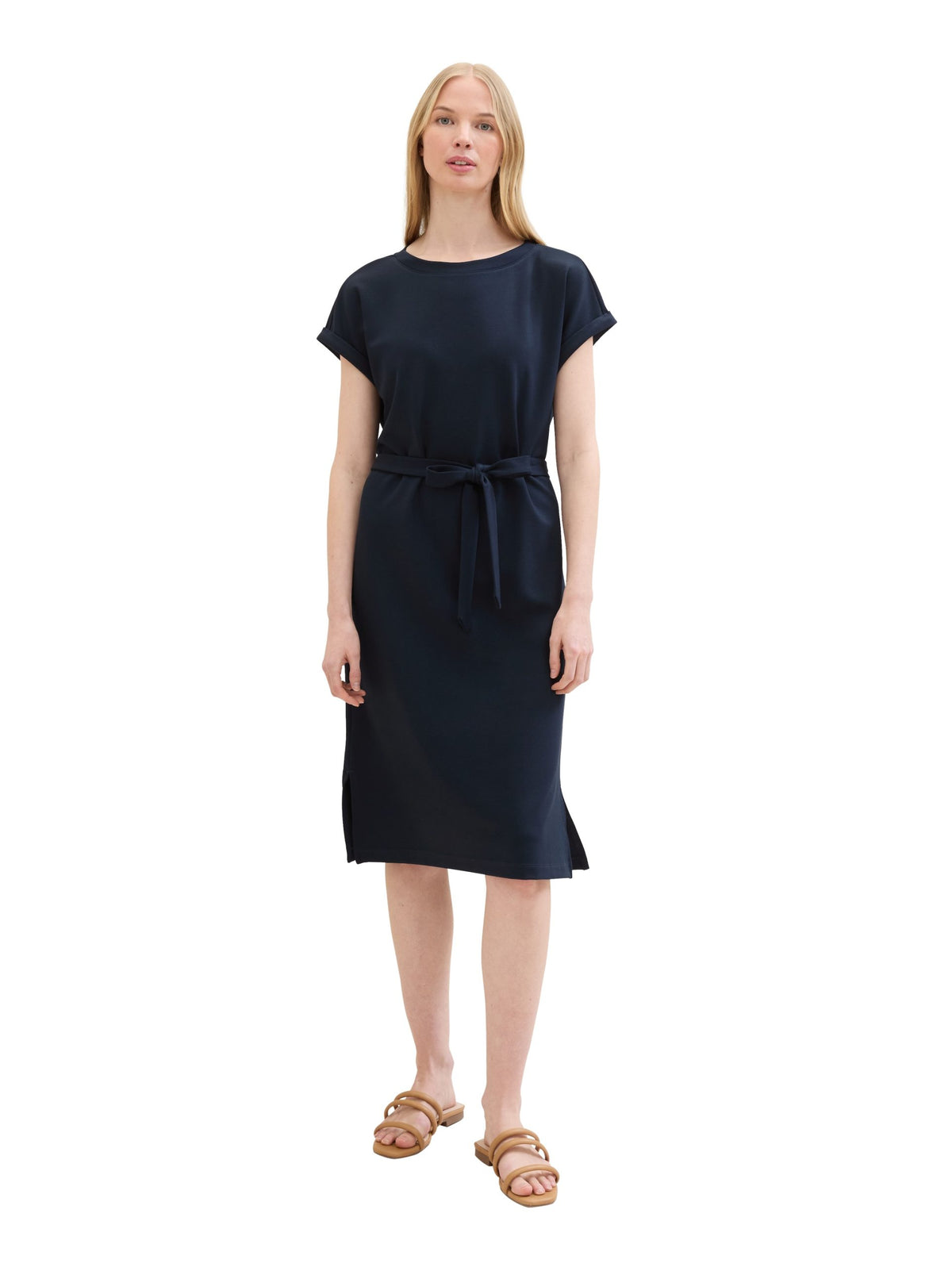 Jersey dress with a twill texture - Blue