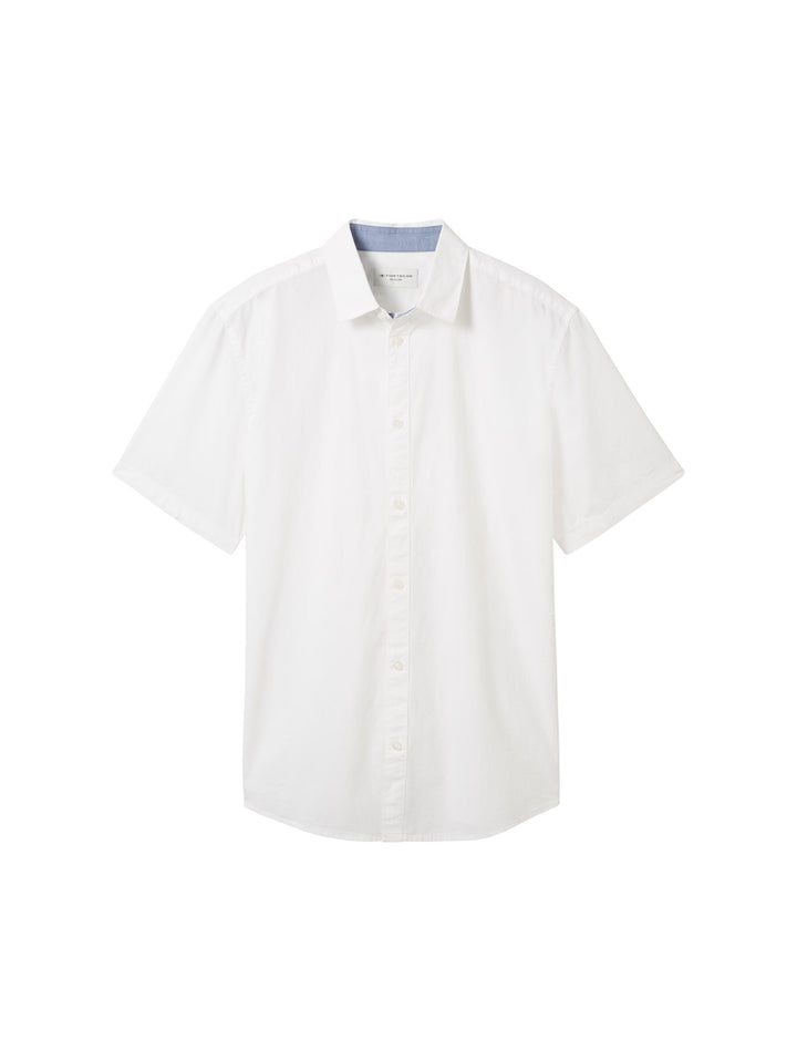 Basic short-sleeved poplin shirt - White