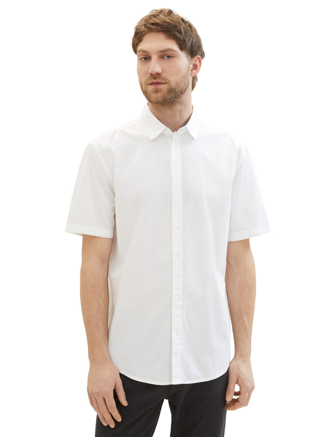 Basic short-sleeved poplin shirt - White