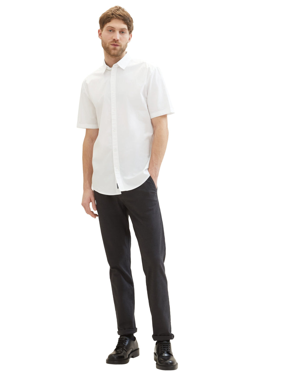 Basic short-sleeved poplin shirt - White