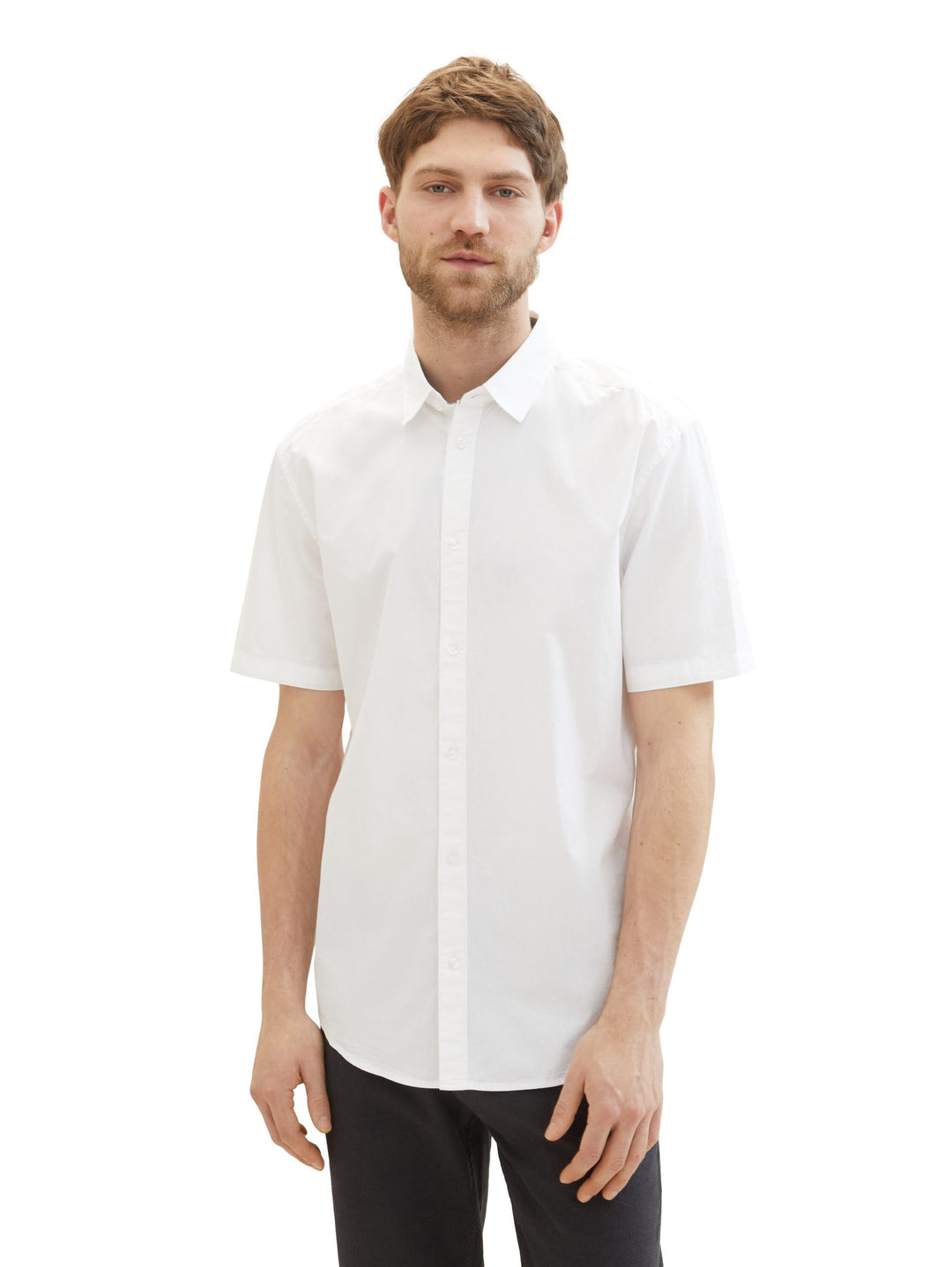 Basic short-sleeved poplin shirt - White