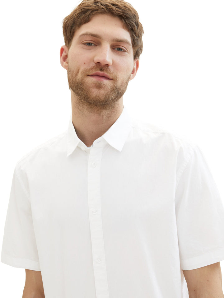 Basic short-sleeved poplin shirt - White