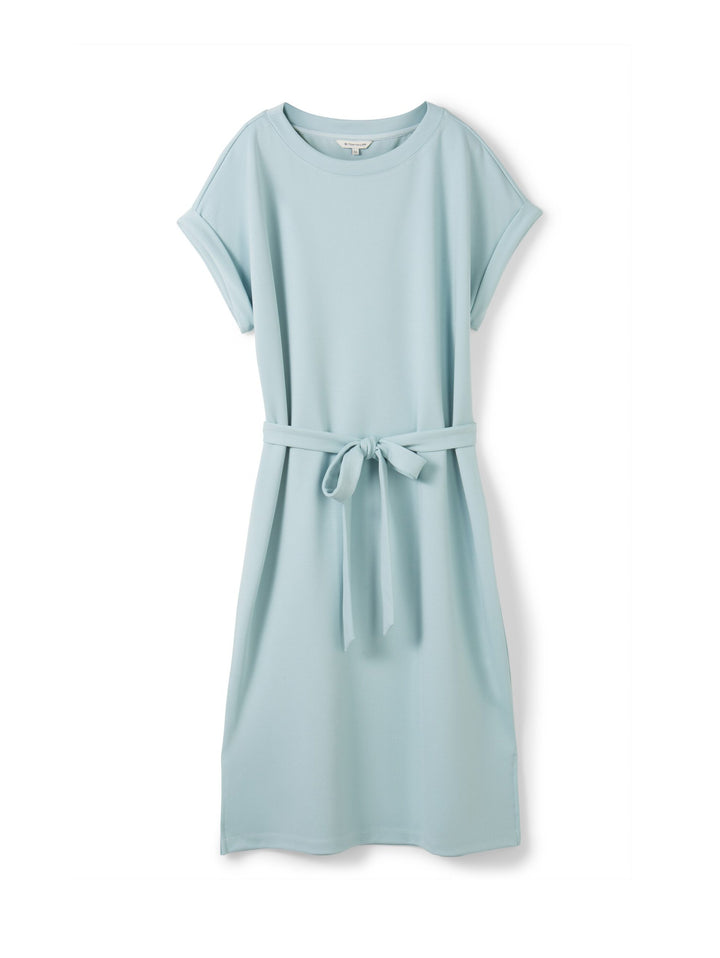 Jersey dress with a twill texture - Blue
