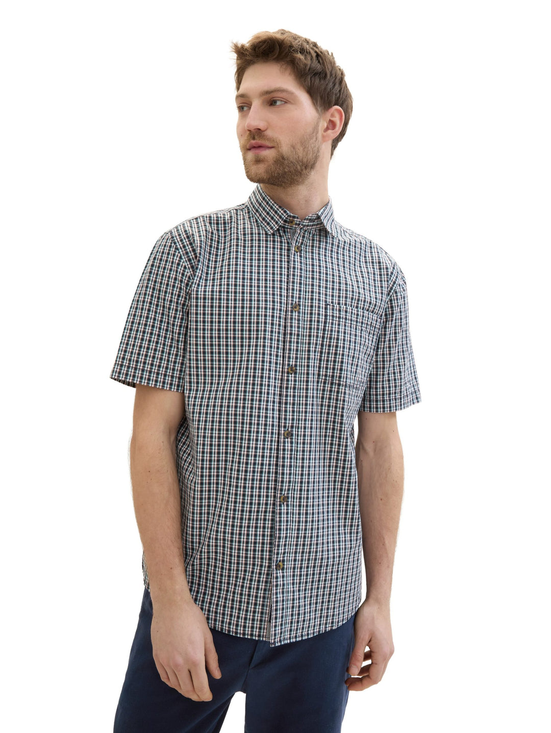 Checked short-sleeved shirt - Blue