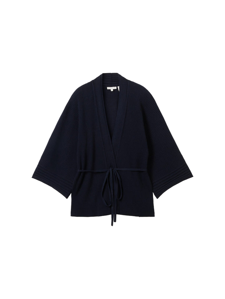 Knit Belted Rib Cardigan - Blue