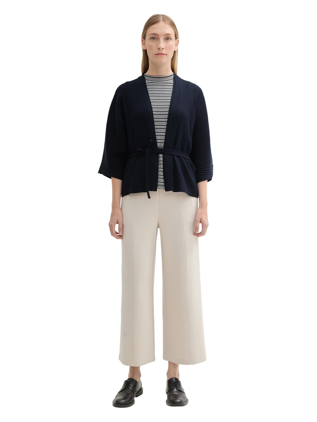 Knit Belted Rib Cardigan - Blue