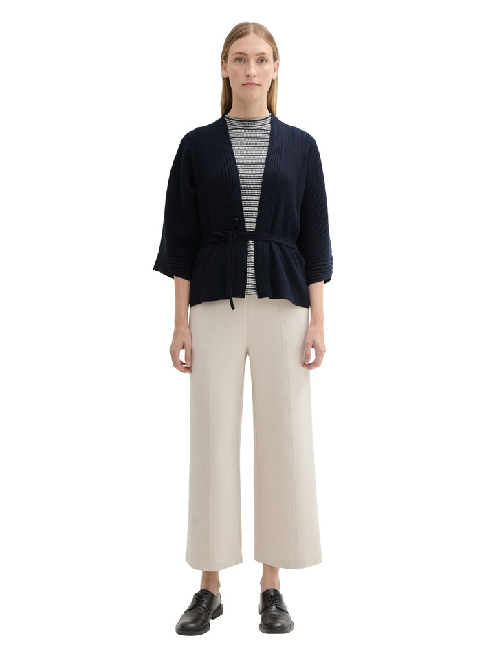 Knit Belted Rib Cardigan - Blue