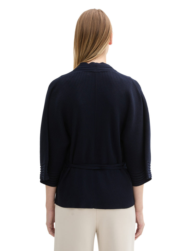 Knit Belted Rib Cardigan - Blue