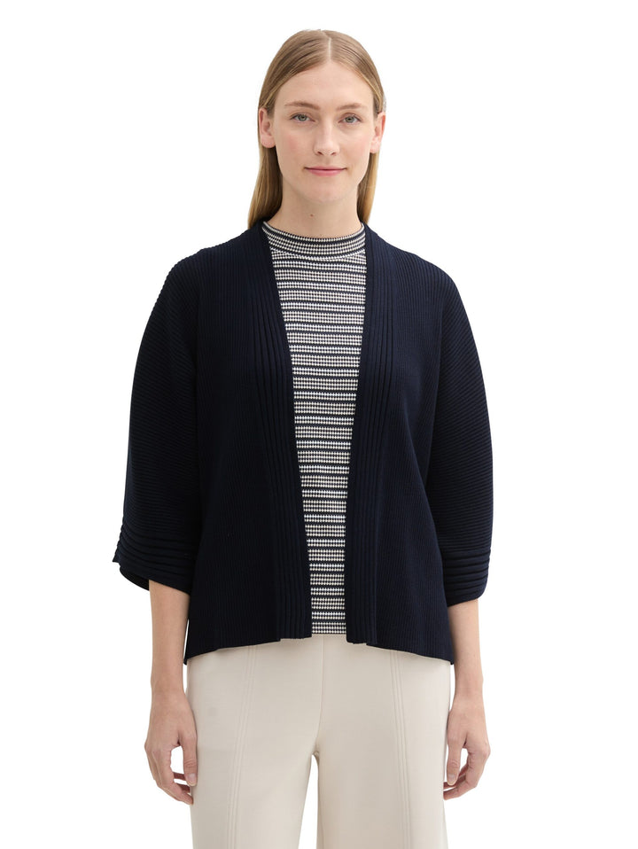 Knit Belted Rib Cardigan - Blue