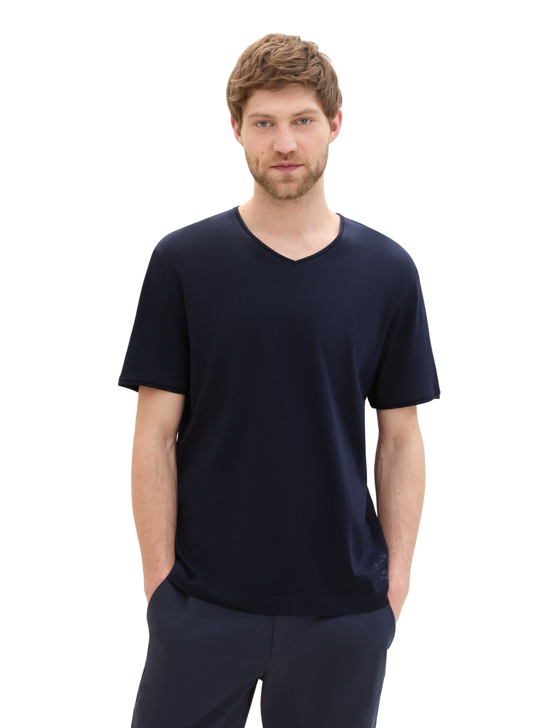 Printed V-Neck T-Shirt - Blue