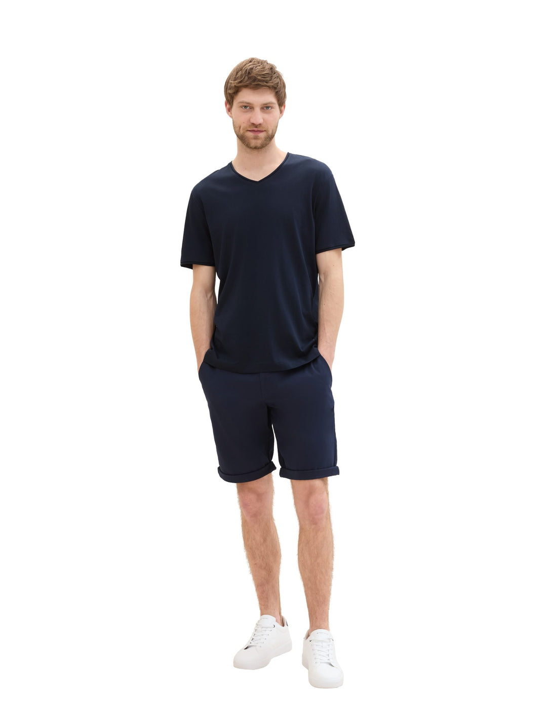 Printed V-Neck T-Shirt - Blue