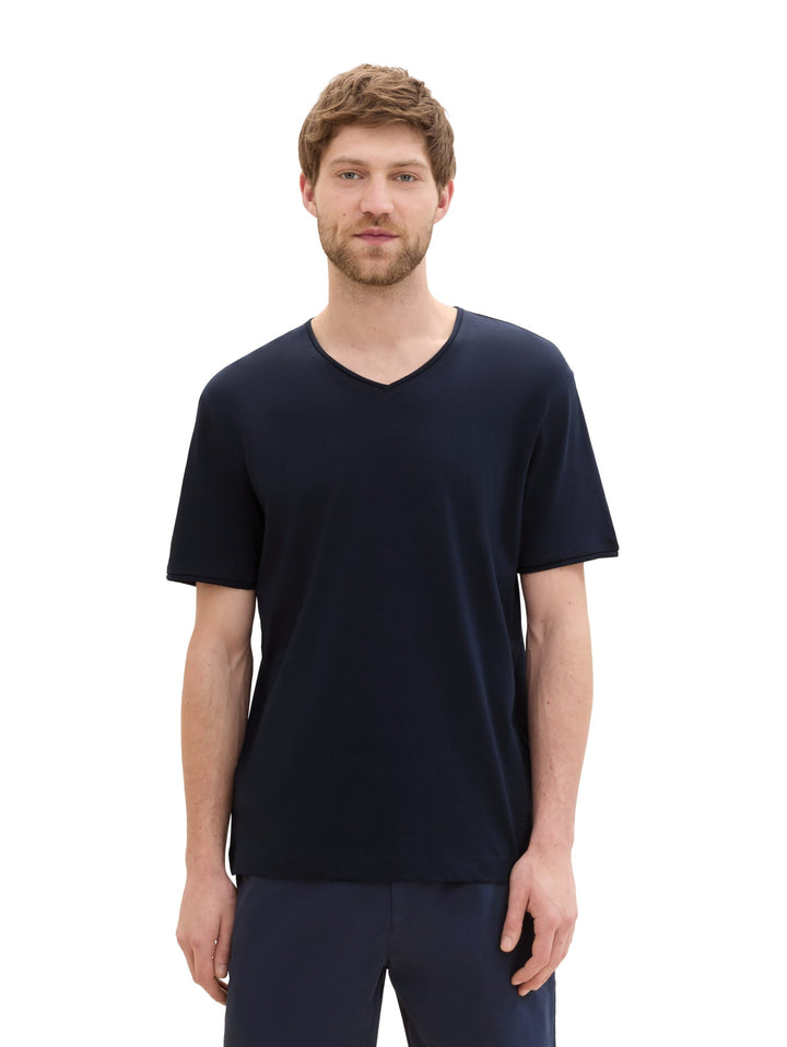 Printed V-Neck T-Shirt - Blue