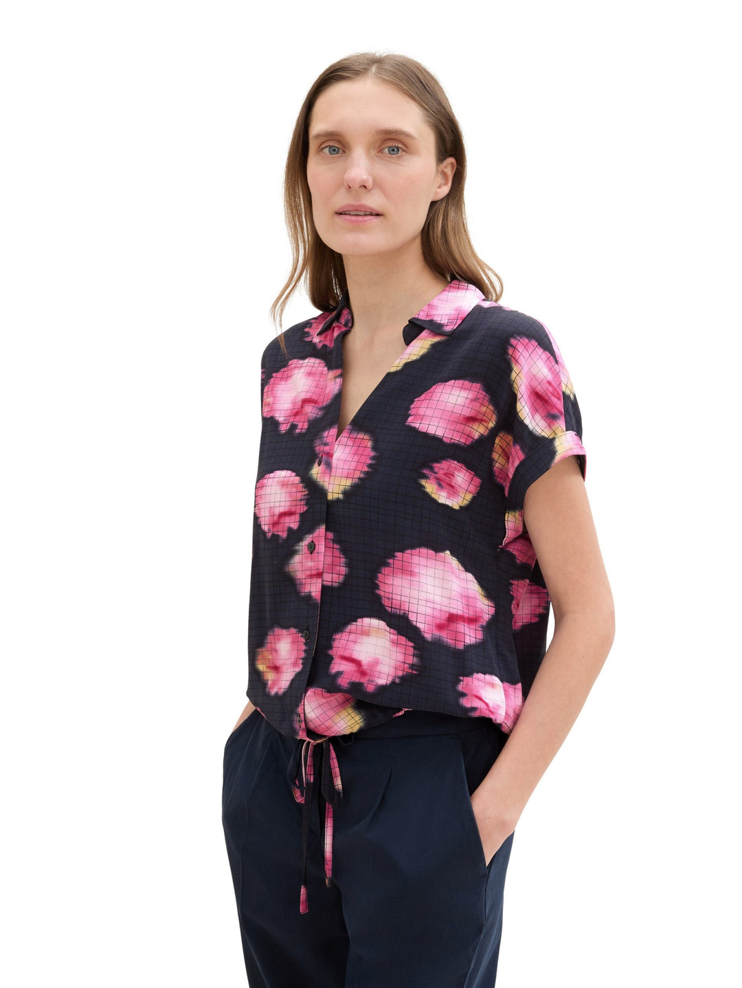 Printed Shortsleeve Blouse - Blue
