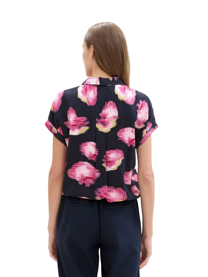Printed Shortsleeve Blouse - Blue