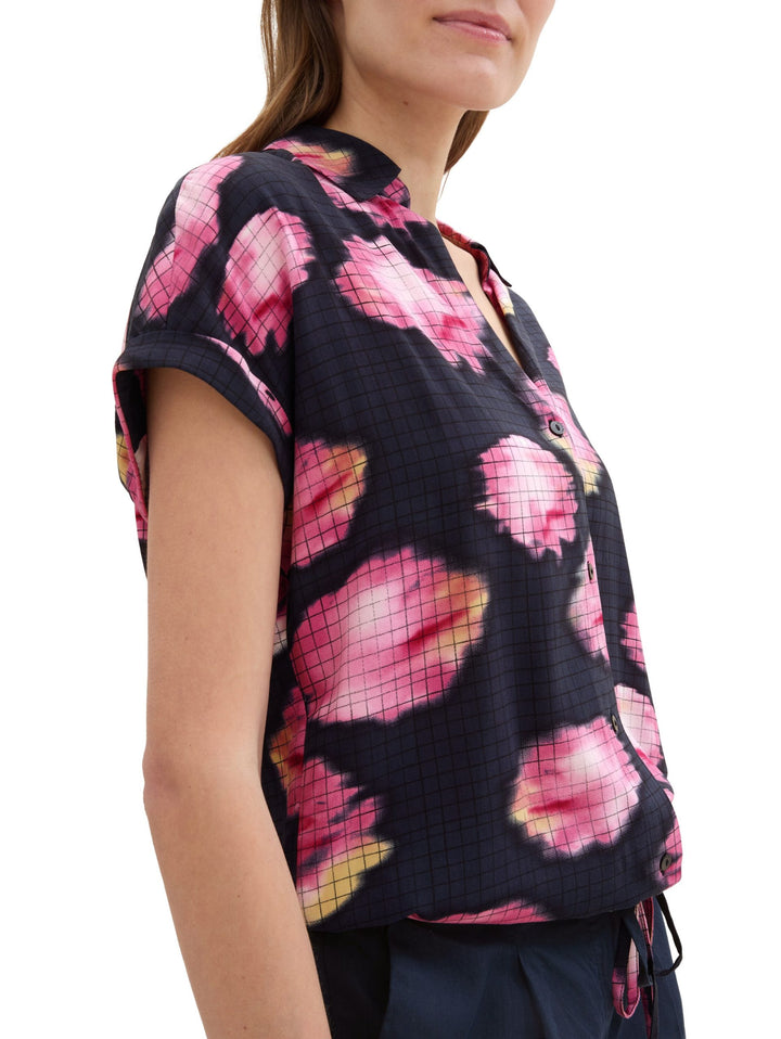 Printed Shortsleeve Blouse - Blue