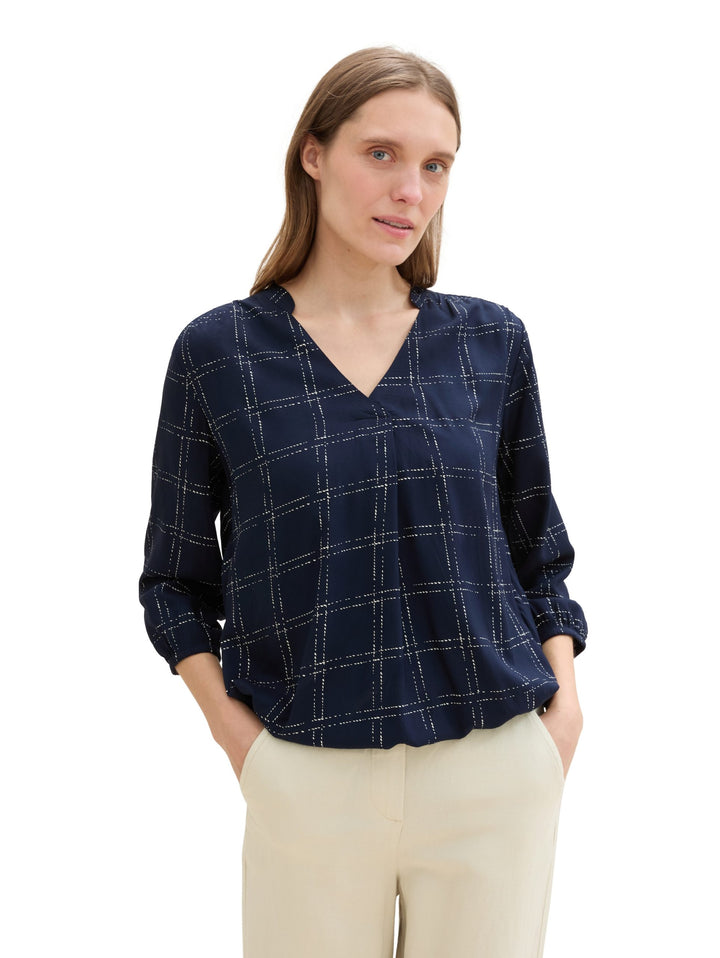 Feminine V-Neck Blouse - Blue