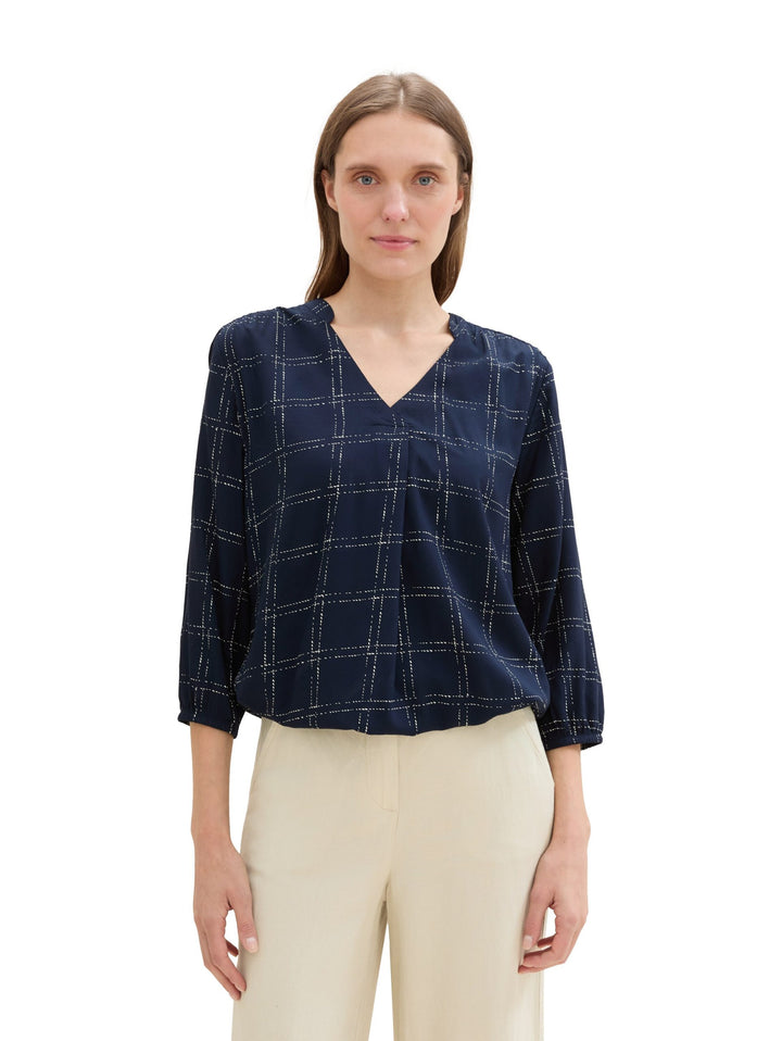 Feminine V-Neck Blouse - Blue