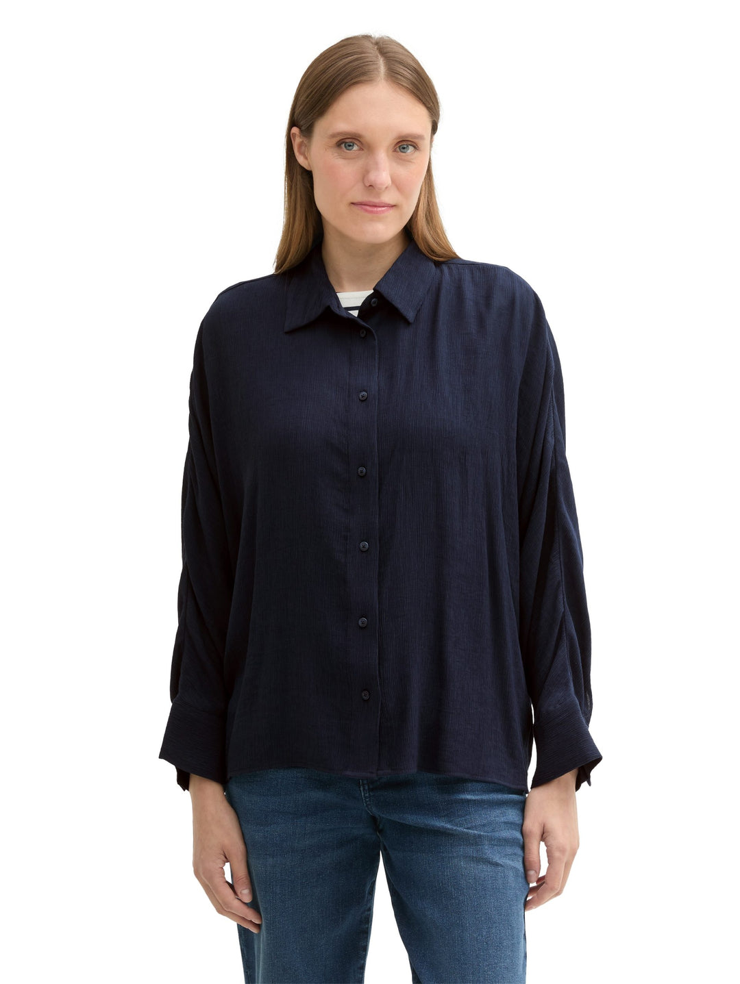 Solid Structured Blouse - Blue