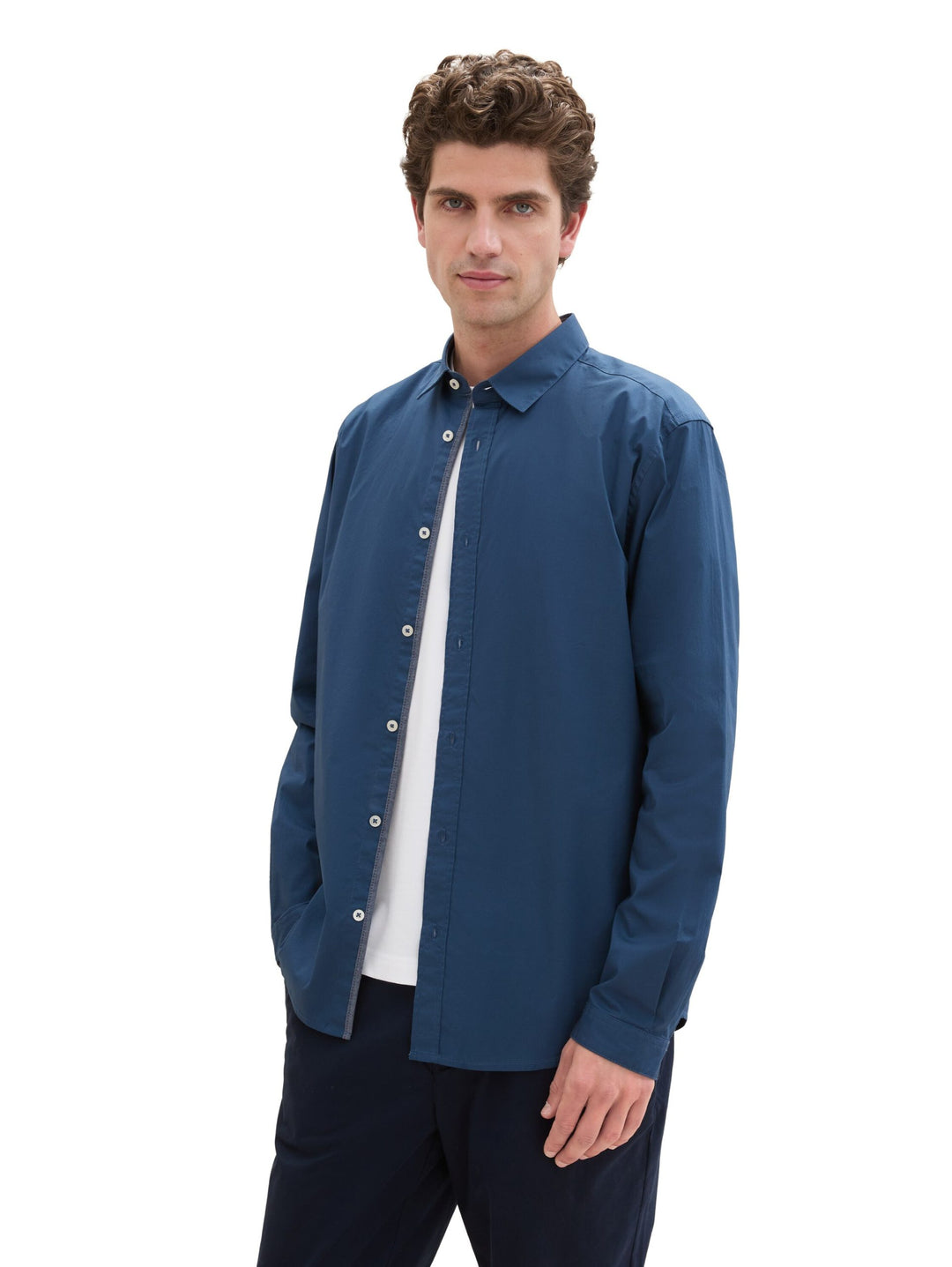 Stretch Poplin Shirt - Blue