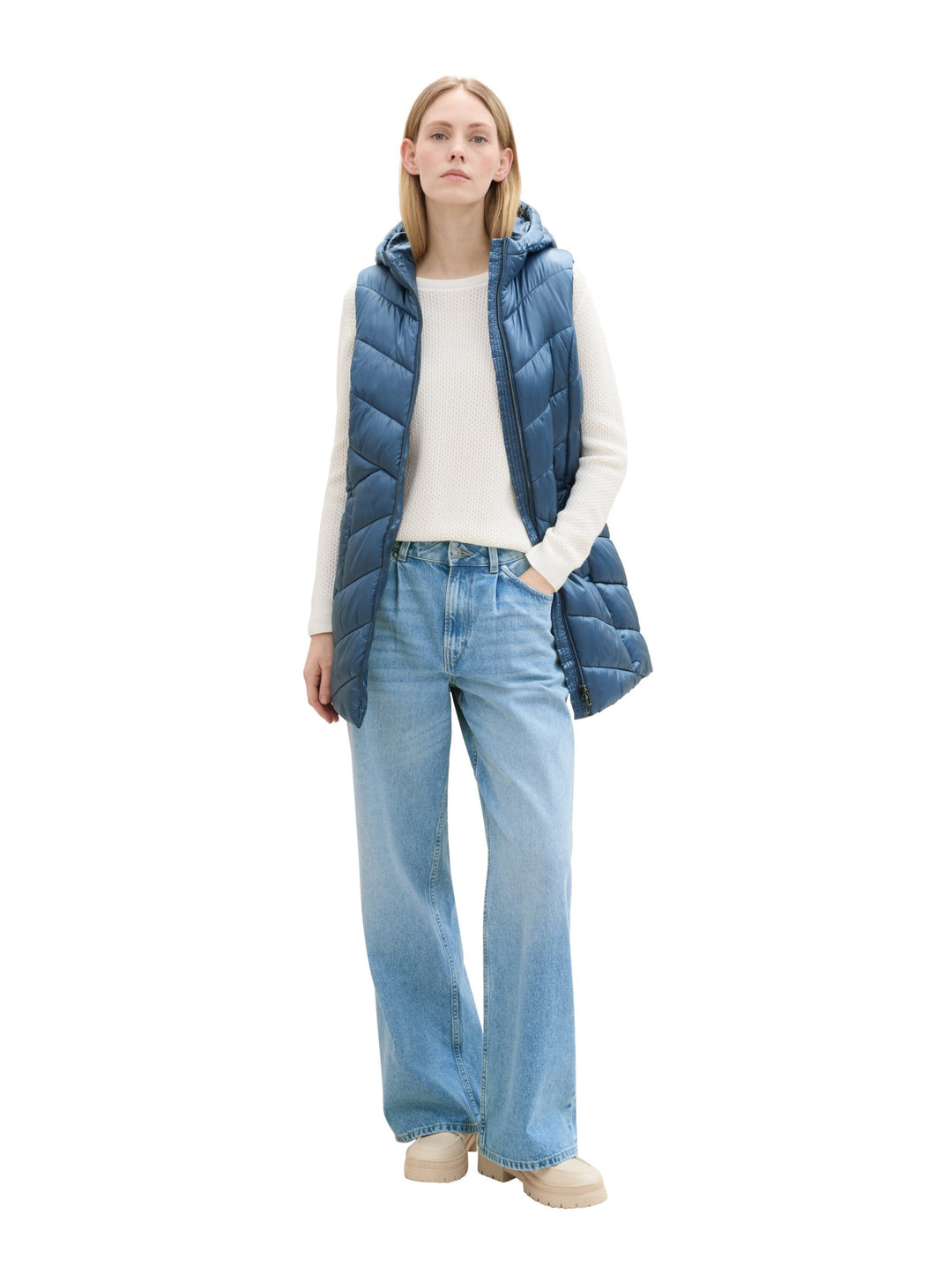 Long Hooded Vest - Blue
