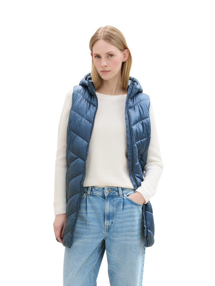 Long Hooded Vest - Blue