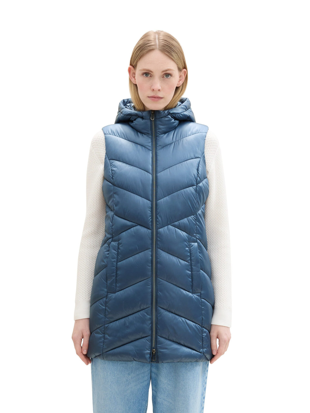 Long Hooded Vest - Blue