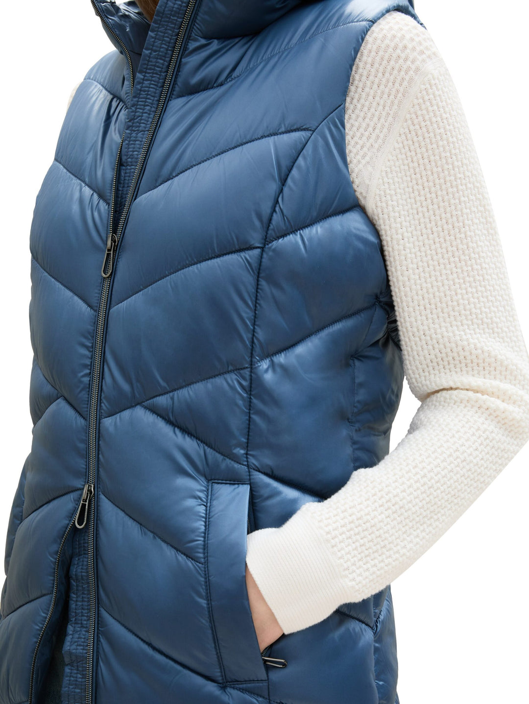 Long Hooded Vest - Blue