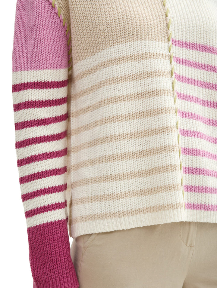 Knit Patched Stripe Pullover - Pink