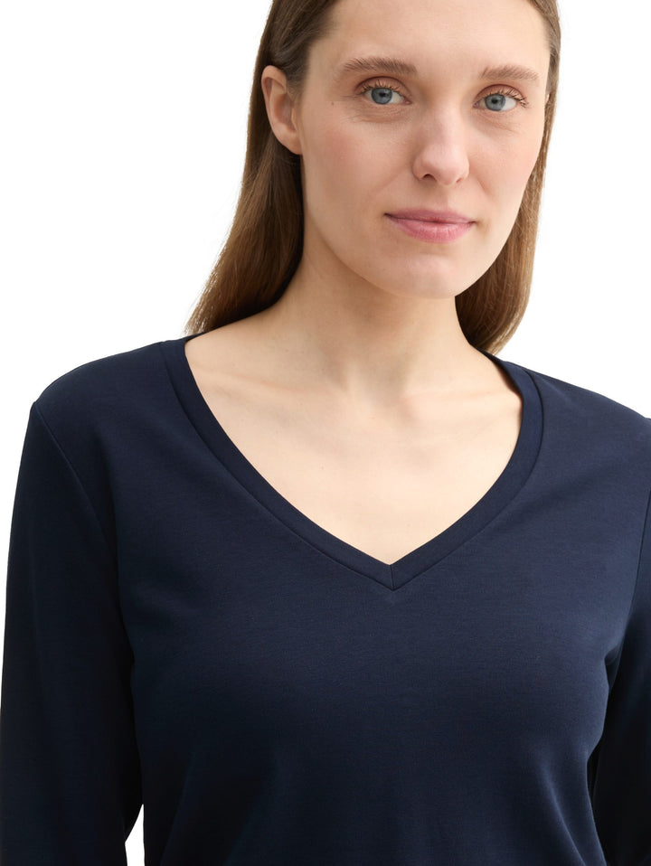 T-Shirt V-Neck Interlock - Blue