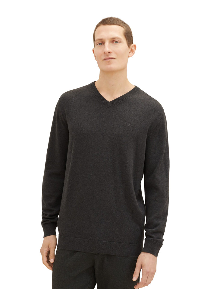Basic V-Neck Knit - Gray