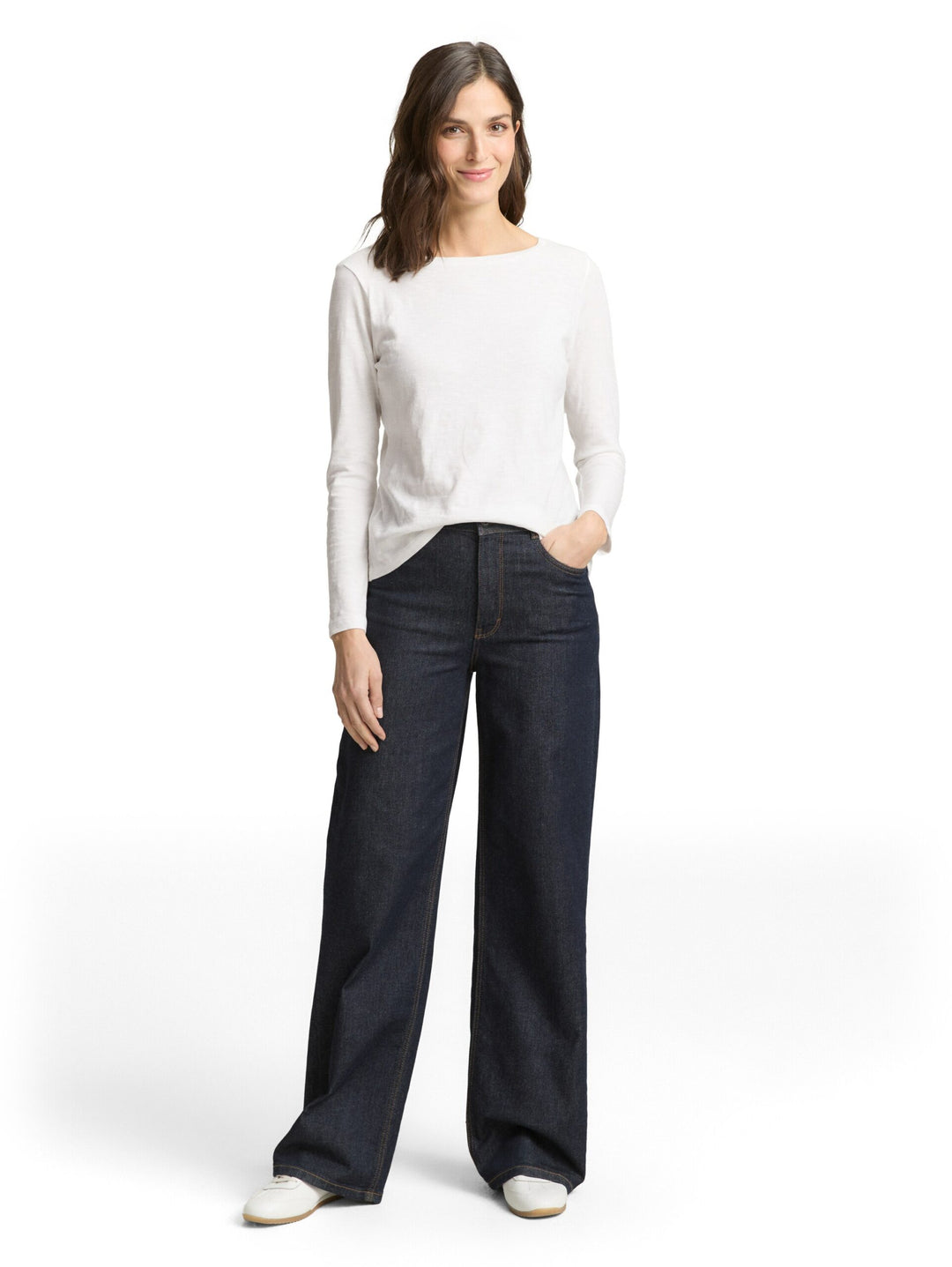 Basic long-sleeved cotton shirt - White