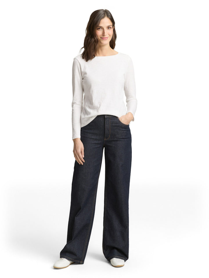 Basic long-sleeved cotton shirt - White