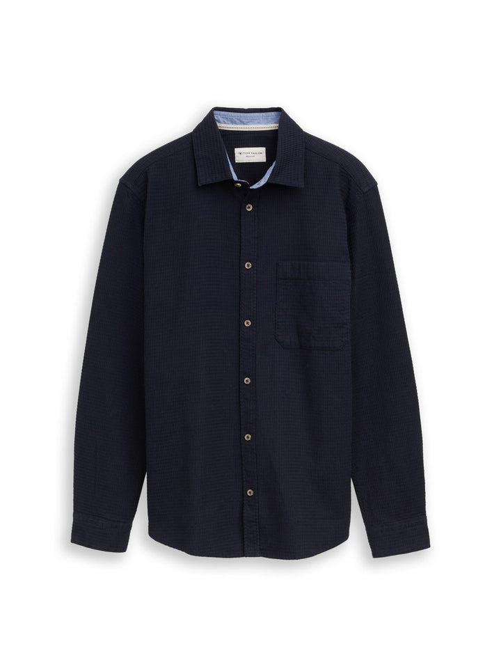 Regular fit shirt with waffle texture - Blue