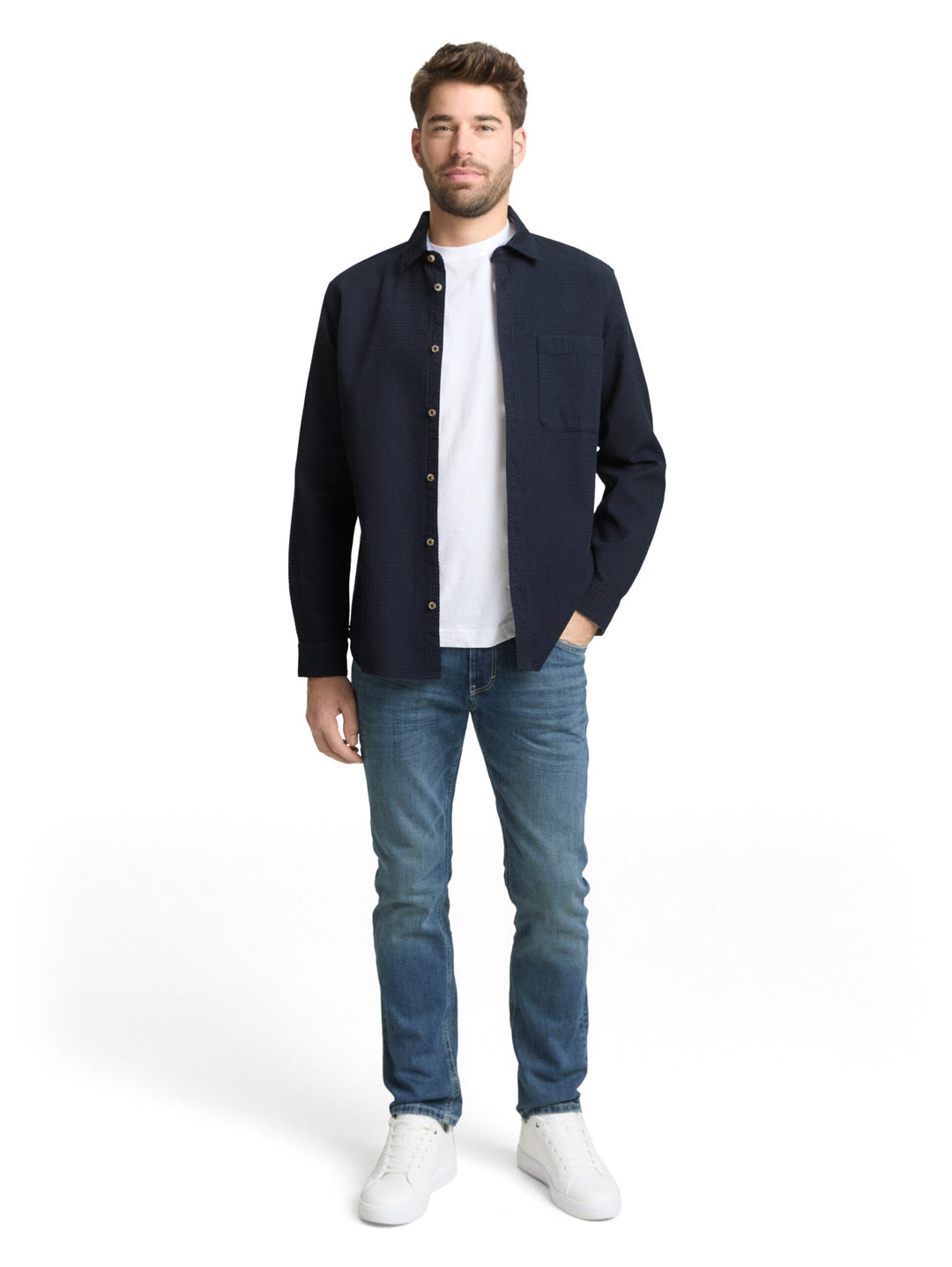 Regular fit shirt with waffle texture - Blue