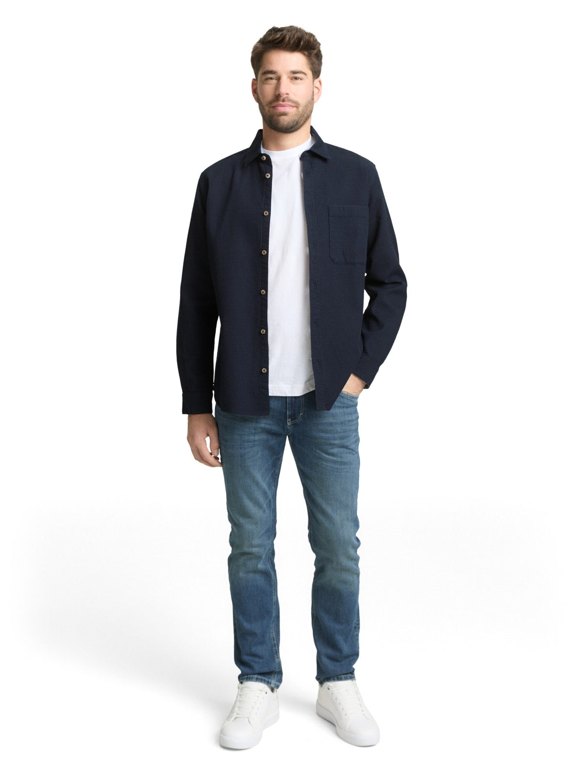 Regular fit shirt with waffle texture - Blue