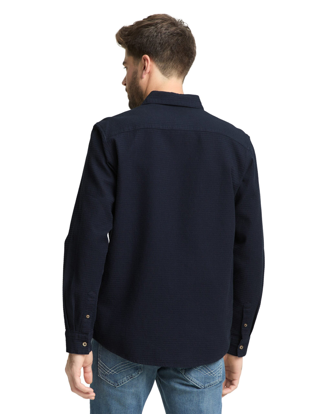 Regular fit shirt with waffle texture - Blue